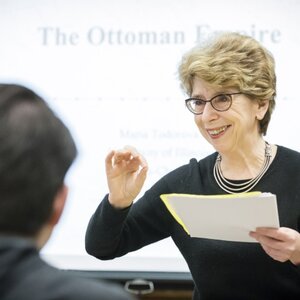 Prof. Maria Todorova lecturing in a course 